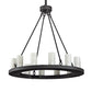 Meyda Lighting Loxley 36" 12-Light Wrought Iron Chandelier With Frosted Clear Shade Glass