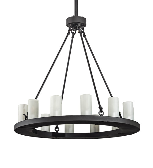 Meyda Lighting Loxley 36" 12-Light Wrought Iron Chandelier With Frosted Clear Shade Glass