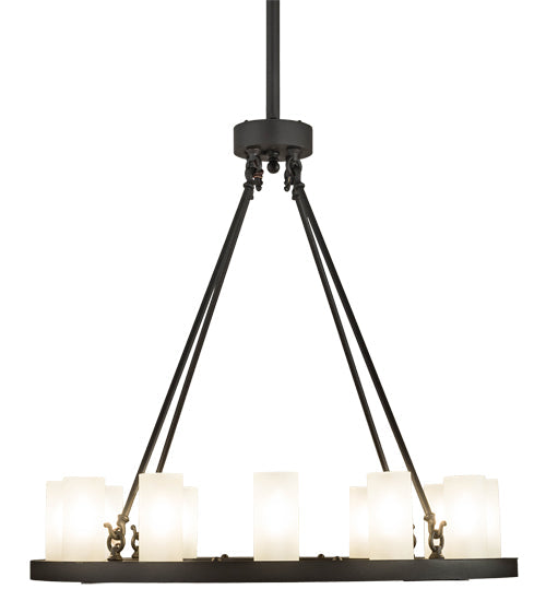 Meyda Lighting Loxley 36" 12-Light Wrought Iron Chandelier With Frosted Clear Shade Glass