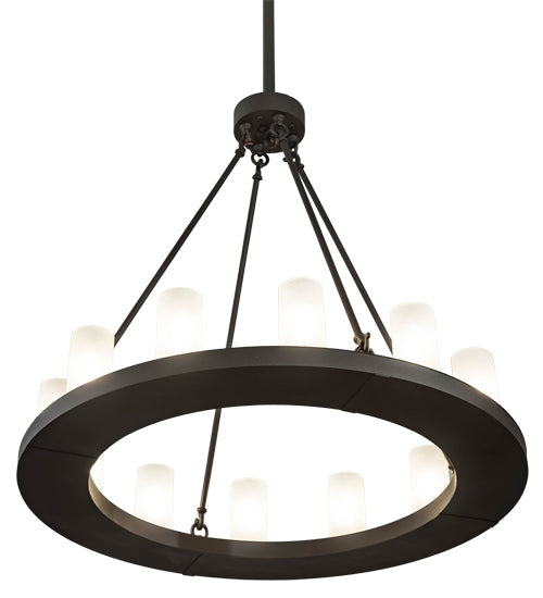 Meyda Lighting Loxley 36" 12-Light Wrought Iron Chandelier With Frosted Clear Shade Glass