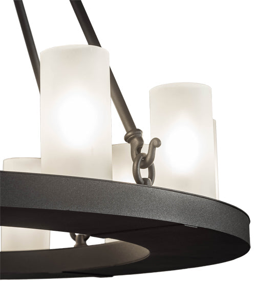Meyda Lighting Loxley 36" 12-Light Wrought Iron Chandelier With Frosted Clear Shade Glass