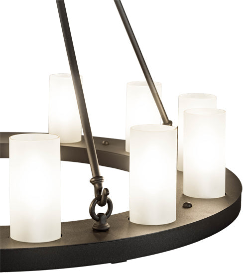 Meyda Lighting Loxley 36" 12-Light Wrought Iron Chandelier With Frosted Clear Shade Glass