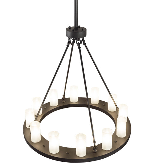 Meyda Lighting Loxley 36" 12-Light Wrought Iron Chandelier With Frosted Clear Shade Glass