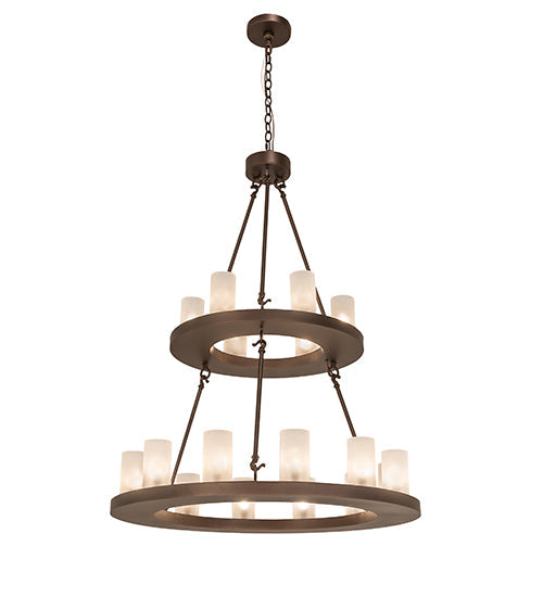 Meyda Lighting Loxley 36" 18-Light 2-Tier Mahogany Bronze Chandelier With Clear Frosted Acrylic Shade