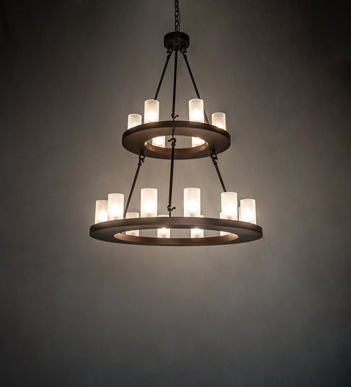 Meyda Lighting Loxley 36" 18-Light 2-Tier Mahogany Bronze Chandelier With Clear Frosted Acrylic Shade