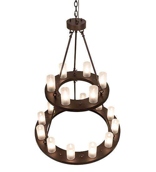 Meyda Lighting Loxley 36" 18-Light 2-Tier Mahogany Bronze Chandelier With Clear Frosted Acrylic Shade