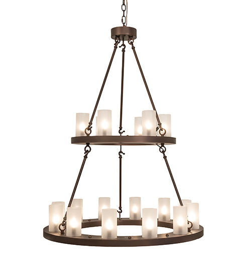 Meyda Lighting Loxley 36" 18-Light 2-Tier Mahogany Bronze Chandelier With Clear Frosted Acrylic Shade