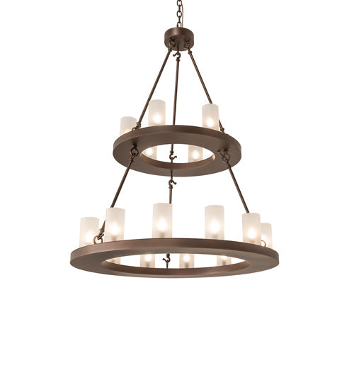 Meyda Lighting Loxley 36" 18-Light 2-Tier Mahogany Bronze Chandelier With Clear Frosted Acrylic Shade