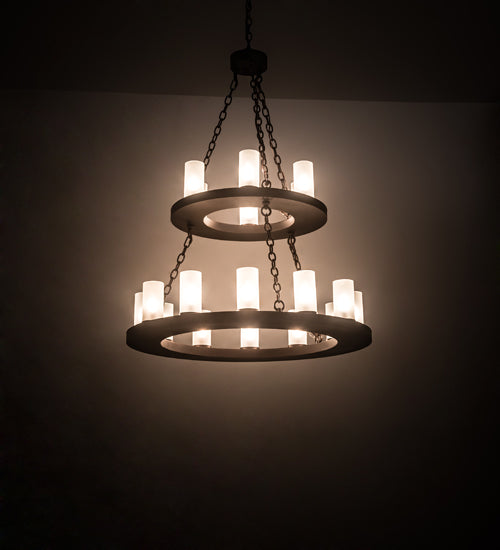 Meyda Lighting Loxley 36" 18-Light 2-Tier Mahogany Bronze Chandelier With Frosted Clear Shade Glass