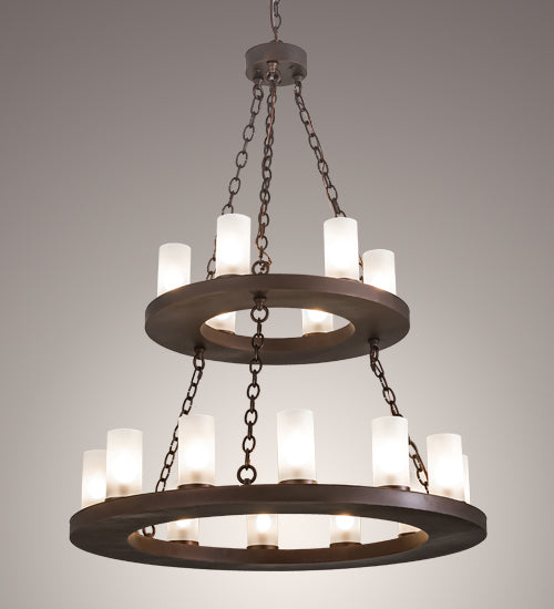 Meyda Lighting Loxley 36" 18-Light 2-Tier Mahogany Bronze Chandelier With Frosted Clear Shade Glass