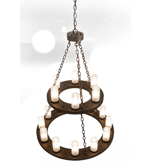 Meyda Lighting Loxley 36" 18-Light 2-Tier Mahogany Bronze Chandelier With Frosted Clear Shade Glass