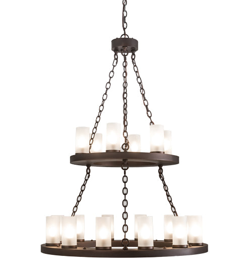 Meyda Lighting Loxley 36" 18-Light 2-Tier Mahogany Bronze Chandelier With Frosted Clear Shade Glass