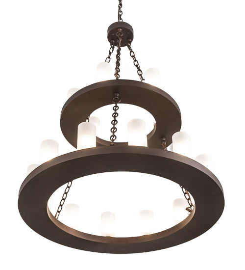 Meyda Lighting Loxley 36" 18-Light 2-Tier Mahogany Bronze Chandelier With Frosted Clear Shade Glass