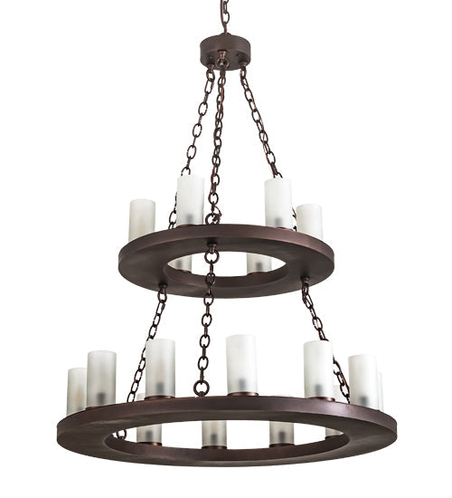 Meyda Lighting Loxley 36" 18-Light 2-Tier Mahogany Bronze Chandelier With Frosted Clear Shade Glass