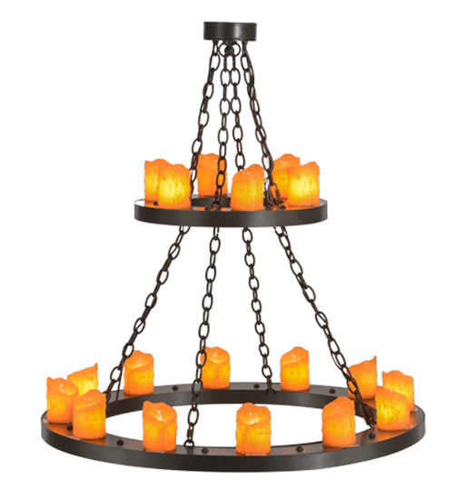 Meyda Lighting Loxley 36" 18-Light 2-Tier Timeless Bronze Chandelier With Amber Faux Candlelight