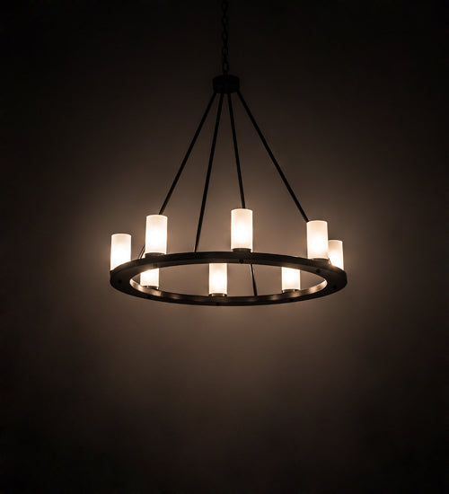 Meyda Lighting Loxley 36" 8-Light Timeless Bronze Chandelier With Frosted Clear Shade Glass