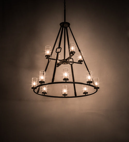 Meyda Lighting Loxley 38" 12-Light Oil Rubbed Bronze Hugo Chandelier With Clear Seeded Shade Glass
