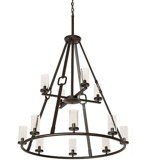 Meyda Lighting Loxley 38" 12-Light Oil Rubbed Bronze Hugo Chandelier With Clear Seeded Shade Glass