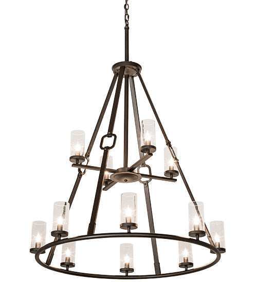Meyda Lighting Loxley 38" 12-Light Oil Rubbed Bronze Hugo Chandelier With Clear Seeded Shade Glass