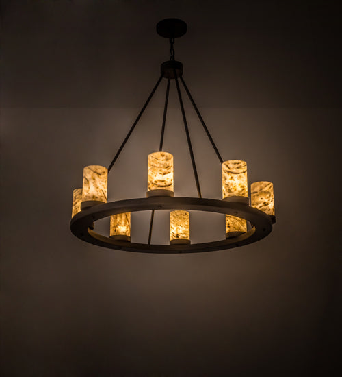 Meyda Lighting Loxley 38" 8-Light Chestnut Chandelier With Ivory & Light Green Jadestone Cylindres Shade