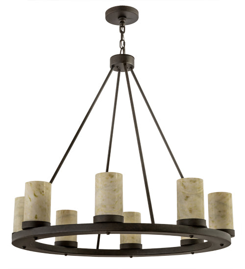 Meyda Lighting Loxley 38" 8-Light Chestnut Chandelier With Ivory & Light Green Jadestone Cylindres Shade