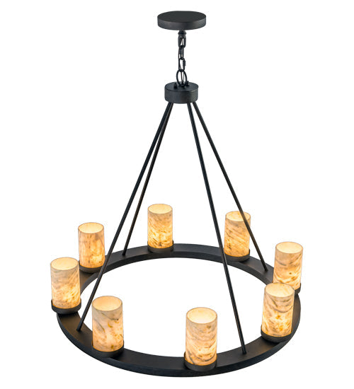 Meyda Lighting Loxley 38" 8-Light Chestnut Chandelier With Ivory & Light Green Jadestone Cylindres Shade