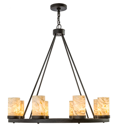 Meyda Lighting Loxley 38" 8-Light Chestnut Chandelier With Ivory & Light Green Jadestone Cylindres Shade