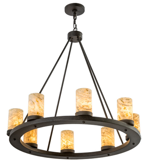Meyda Lighting Loxley 38" 8-Light Chestnut Chandelier With Ivory & Light Green Jadestone Cylindres Shade