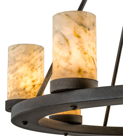 Meyda Lighting Loxley 38" 8-Light Chestnut Chandelier With Ivory & Light Green Jadestone Cylindres Shade