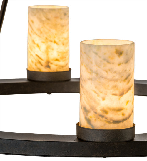 Meyda Lighting Loxley 38" 8-Light Chestnut Chandelier With Ivory & Light Green Jadestone Cylindres Shade