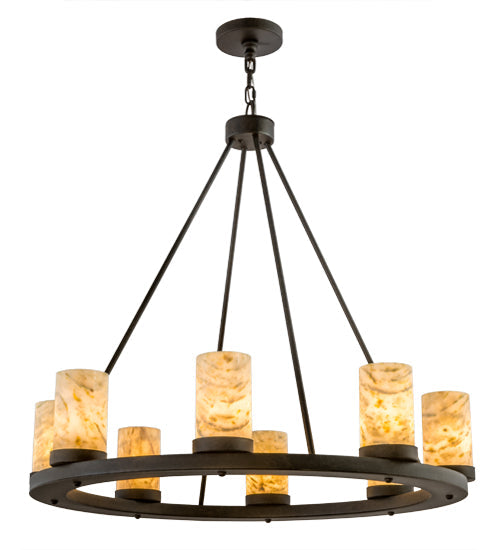 Meyda Lighting Loxley 38" 8-Light Chestnut Chandelier With Ivory & Light Green Jadestone Cylindres Shade