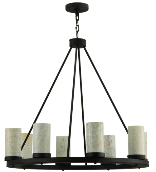 Meyda Lighting Loxley 38" 8-Light Chestnut Chandelier With White and Light Green Jadestone Shade
