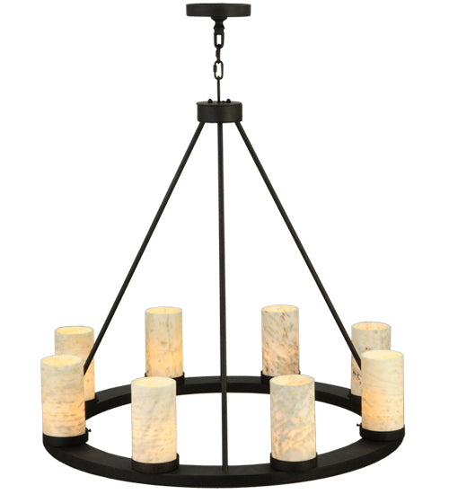 Meyda Lighting Loxley 38" 8-Light Chestnut Chandelier With White and Light Green Jadestone Shade