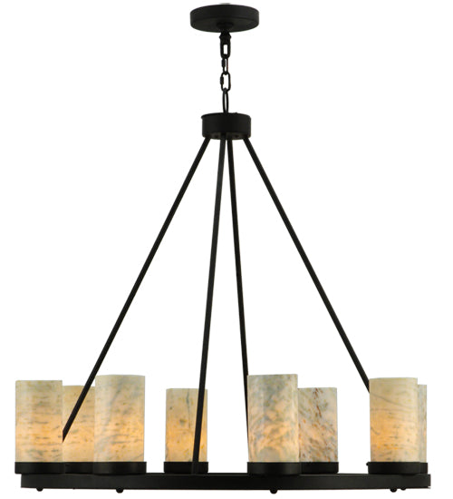Meyda Lighting Loxley 38" 8-Light Chestnut Chandelier With White and Light Green Jadestone Shade
