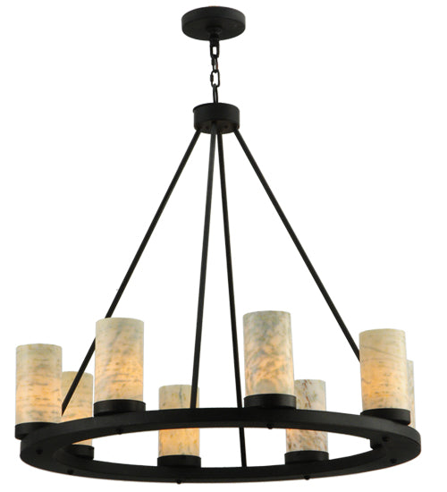 Meyda Lighting Loxley 38" 8-Light Chestnut Chandelier With White and Light Green Jadestone Shade