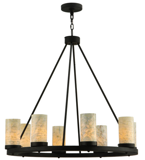 Meyda Lighting Loxley 38" 8-Light Chestnut Chandelier With White and Light Green Jadestone Shade