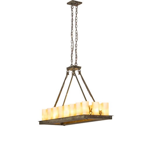 Meyda Lighting Loxley 39" 18-Light Vintage Moss Patina Island Chandelier With Desert Sand Shade Glass
