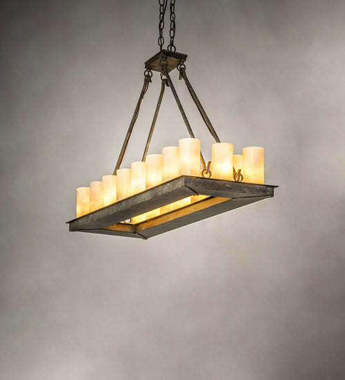 Meyda Lighting Loxley 39" 18-Light Vintage Moss Patina Island Chandelier With Desert Sand Shade Glass