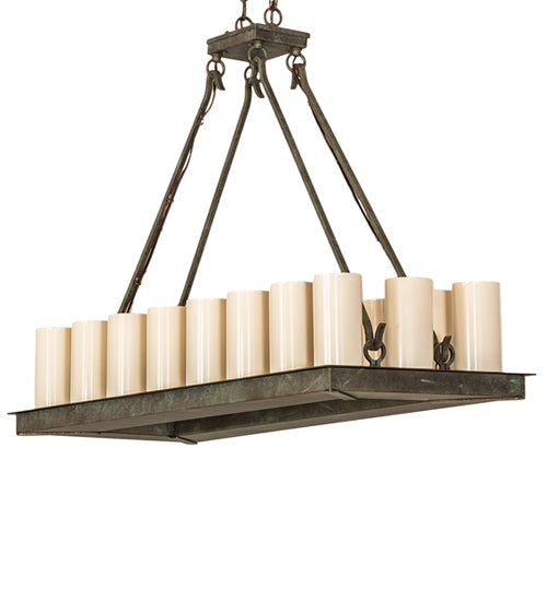 Meyda Lighting Loxley 39" 18-Light Vintage Moss Patina Island Chandelier With Desert Sand Shade Glass