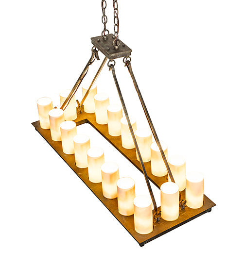 Meyda Lighting Loxley 39" 18-Light Vintage Moss Patina Island Chandelier With Desert Sand Shade Glass