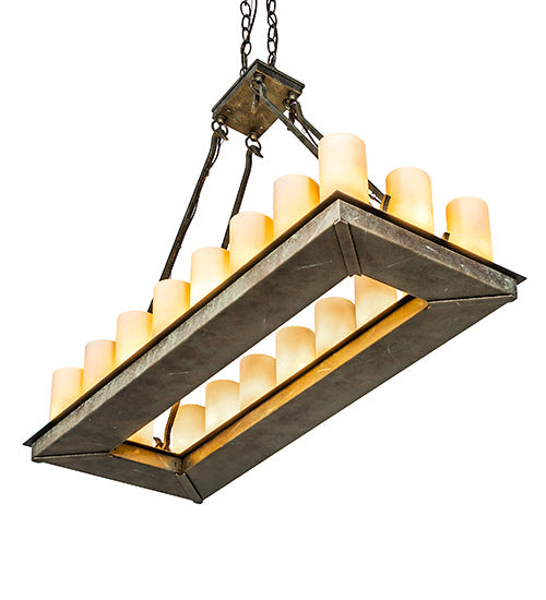 Meyda Lighting Loxley 39" 18-Light Vintage Moss Patina Island Chandelier With Desert Sand Shade Glass