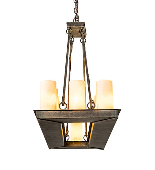 Meyda Lighting Loxley 39" 18-Light Vintage Moss Patina Island Chandelier With Desert Sand Shade Glass