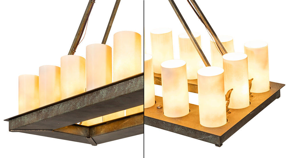 Meyda Lighting Loxley 39" 18-Light Vintage Moss Patina Island Chandelier With Desert Sand Shade Glass