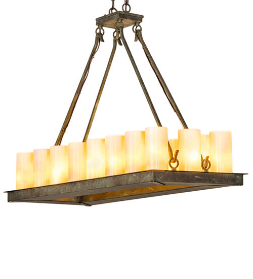 Meyda Lighting Loxley 39" 18-Light Vintage Moss Patina Island Chandelier With Desert Sand Shade Glass