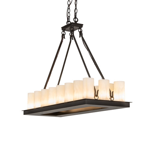 Meyda Lighting Loxley 40" 18-Light Timeless Bronze Island Chandelier With Creme Carrare Cylindres Shade
