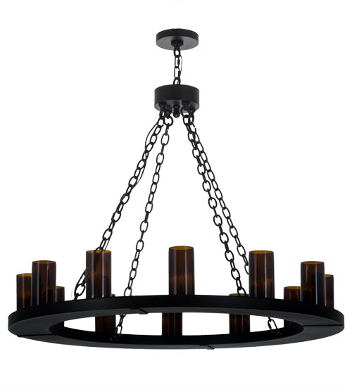 Meyda Lighting Loxley 42" 12-Light Black Chandelier With Amber Cylindres Shade Glass