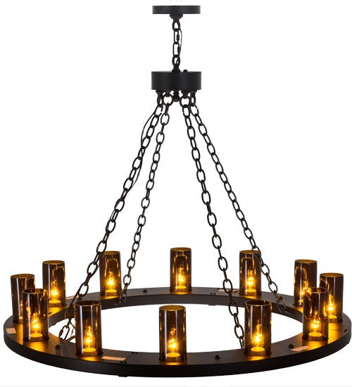 Meyda Lighting Loxley 42" 12-Light Black Chandelier With Amber Cylindres Shade Glass