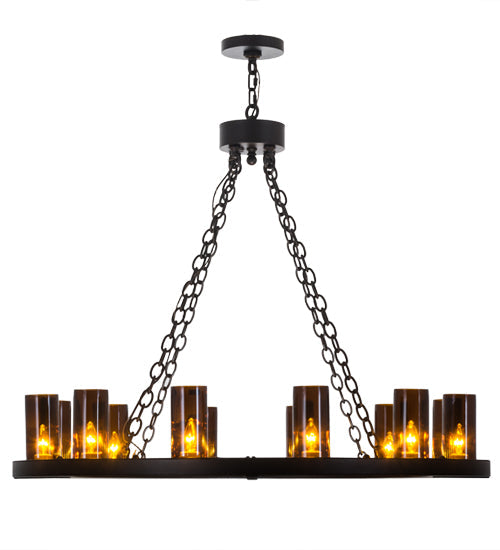 Meyda Lighting Loxley 42" 12-Light Black Chandelier With Amber Cylindres Shade Glass