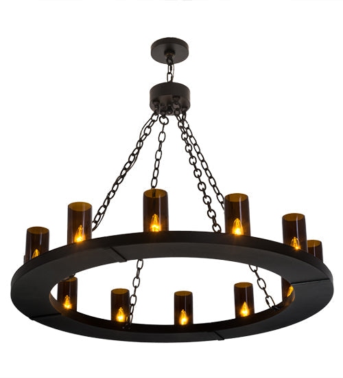 Meyda Lighting Loxley 42" 12-Light Black Chandelier With Amber Cylindres Shade Glass