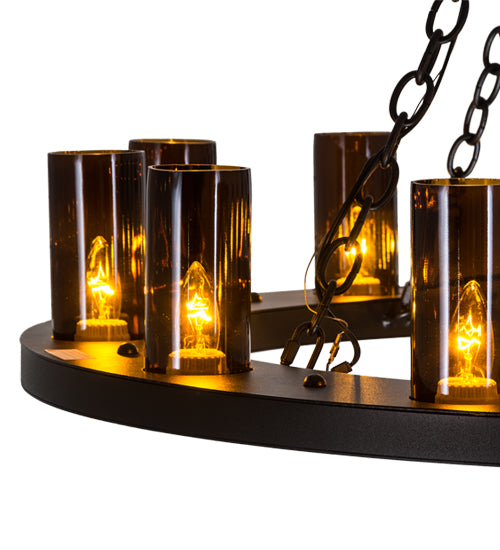 Meyda Lighting Loxley 42" 12-Light Black Chandelier With Amber Cylindres Shade Glass